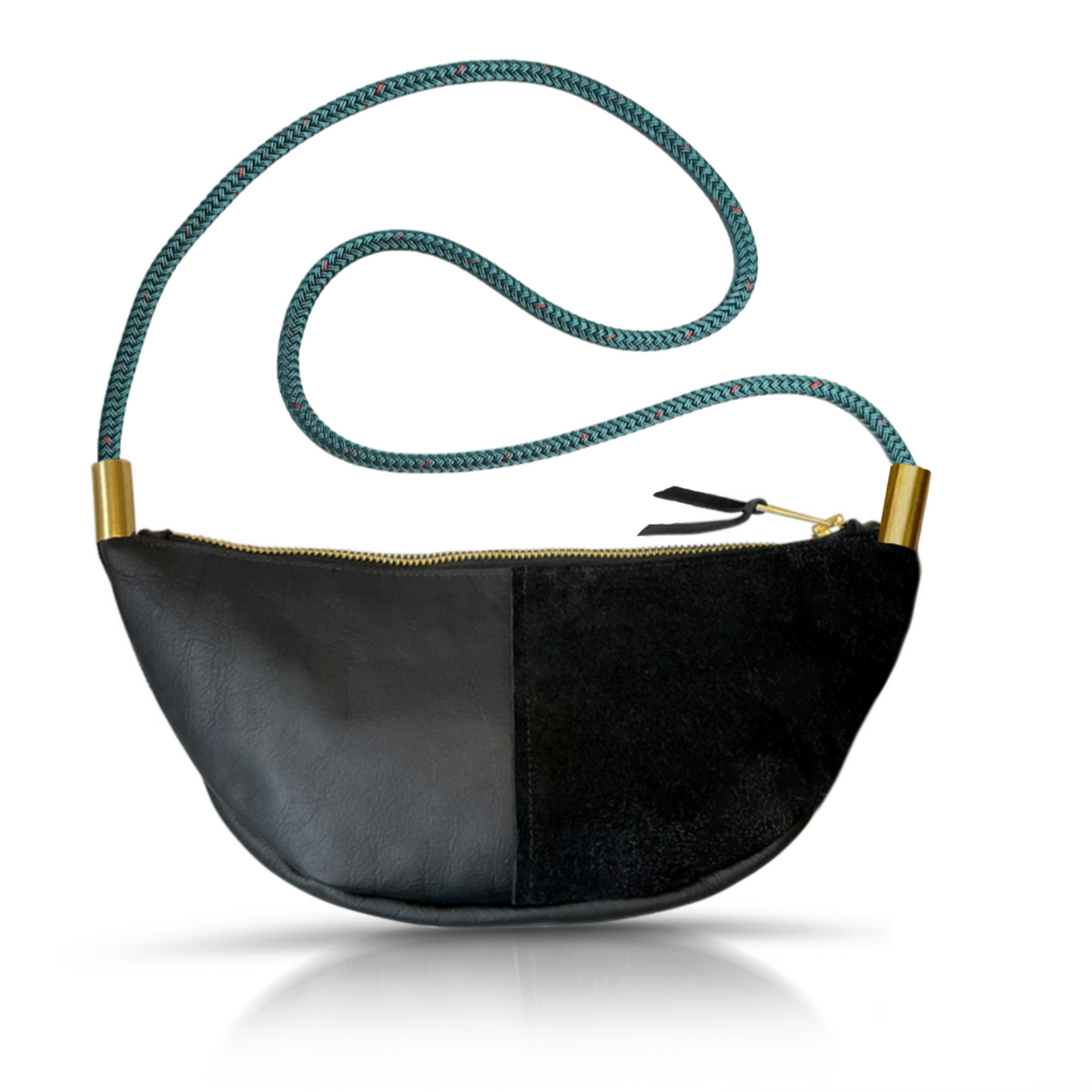 Sling Bag // in Black Leather Seaside Teal Custom Length Handbag Only