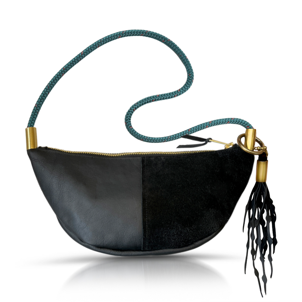 Sling Bag // in Black Leather Seaside Teal Short Crossbody (40”) Add a Matching Seaweed Tassel (save $10)
