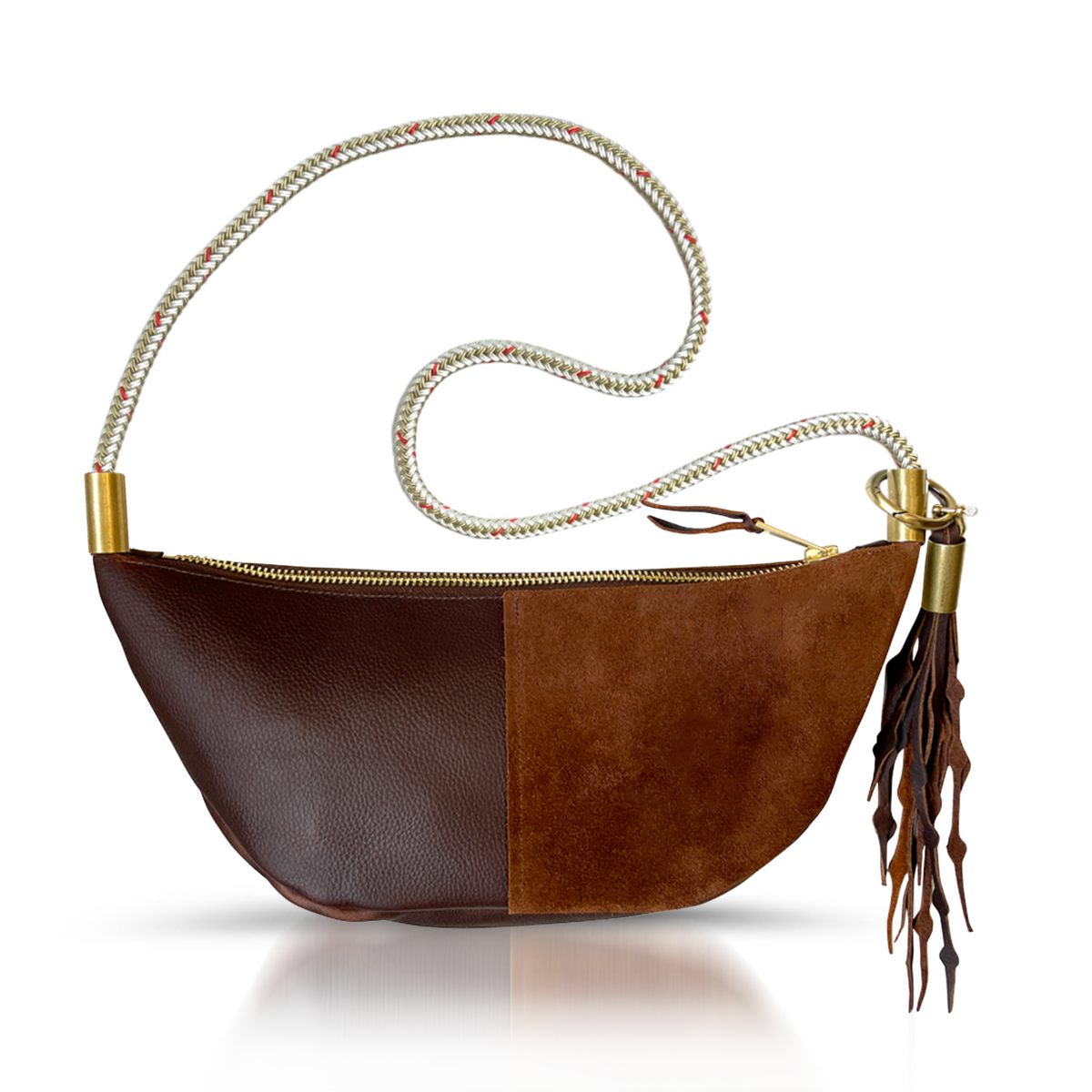 Sling Bag // in Brown Leather Oyster Shell Gold Short Crossbody (40”) Add a Matching Seaweed Tassel (save $10)