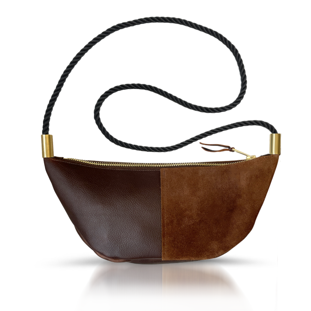 Sling Bag // in Brown Leather Summer Night Black Custom Length Handbag Only