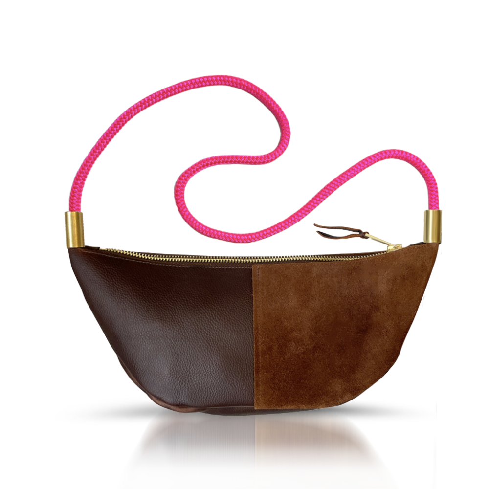 Sling Bag // in Brown Leather Neon Pink Short Crossbody (40”) Handbag Only