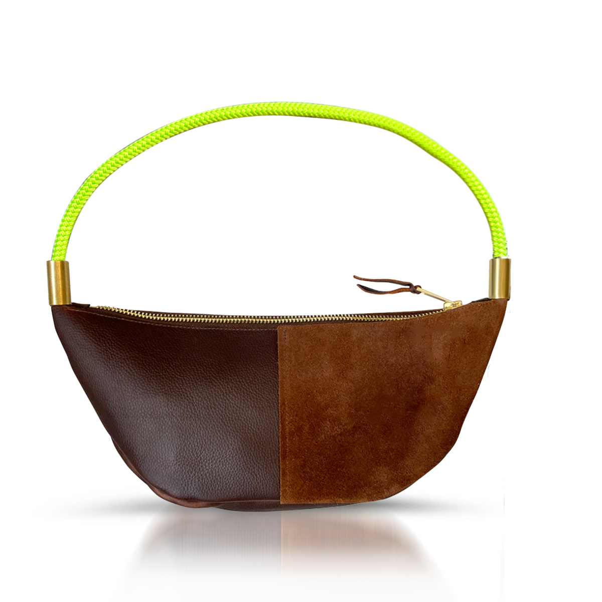 Sling Bag // in Brown Leather Neon Yellow Short Shoulder (25”) Handbag Only