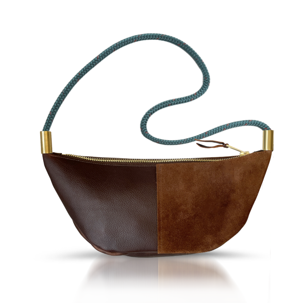 Sling Bag // in Brown Leather Seaside Teal Long Shoulder (35”) Handbag Only