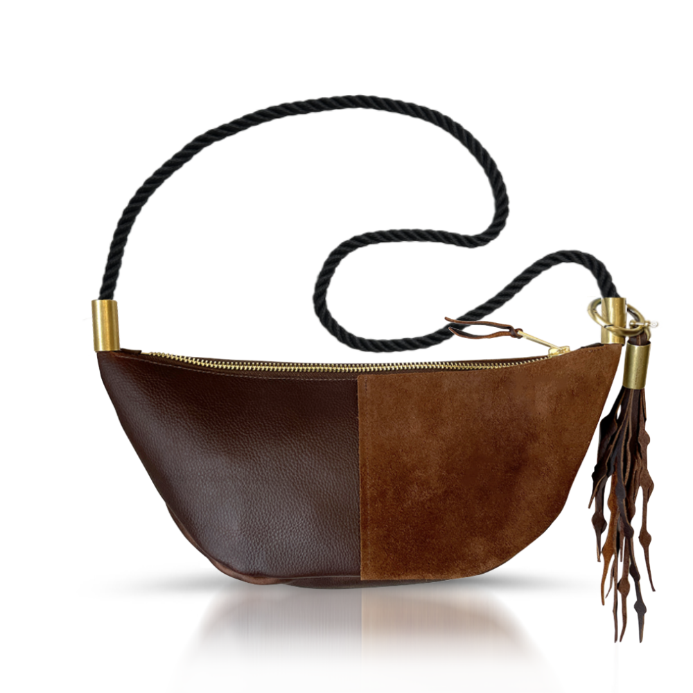 Sling Bag // in Brown Leather Summer Night Black Short Crossbody (40”) Add a Matching Seaweed Tassel (save $10)