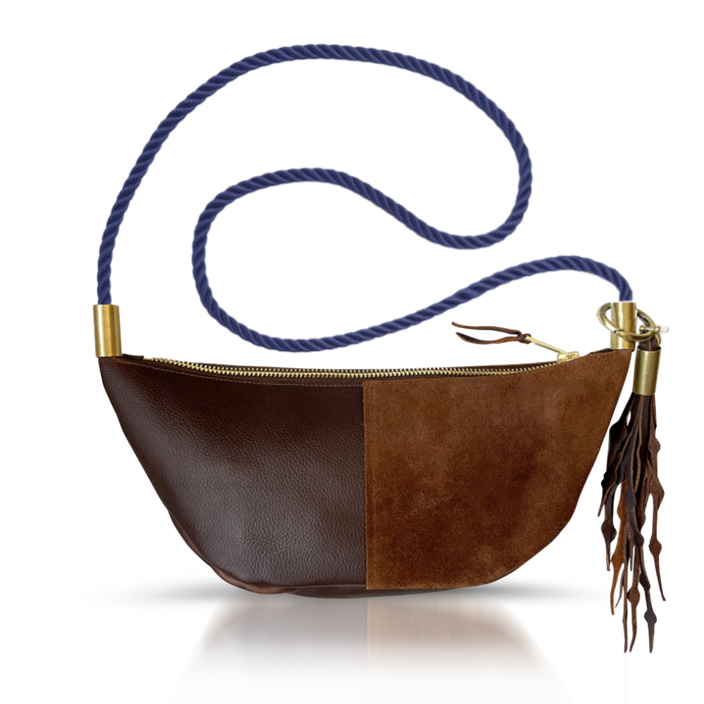 Sling Bag // in Brown Leather New England Navy Custom Length Add a Matching Seaweed Tassel (save $10)