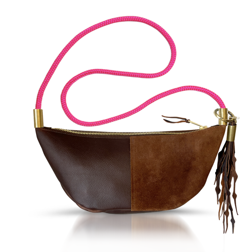 Sling Bag // in Brown Leather Neon Pink Custom Length Add a Matching Seaweed Tassel (save $10)