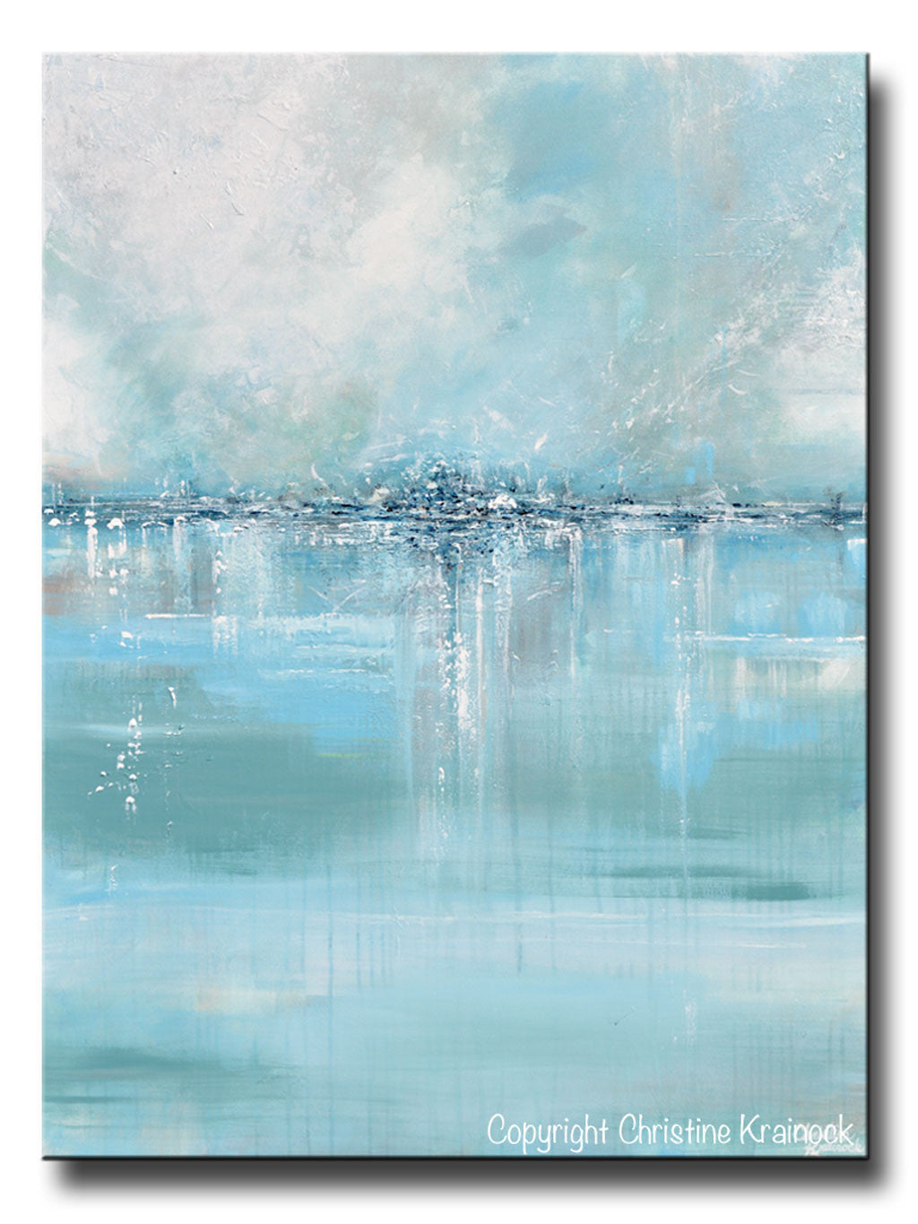 "Sea Glass" GICLÉE PRINT Art Abstract Painting Blue Sea Foam Green Grey White Canvas Coastal Wall Art