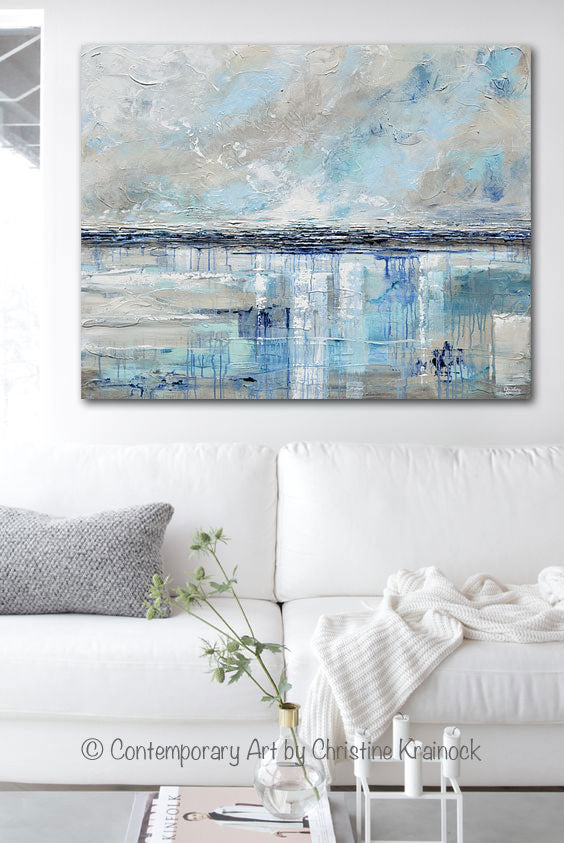 "Coastal Solitude" GICLEE PRINT Art Abstract Painting Beige Grey Light Blue Navy Beach Coastal Wall Art Home Decor