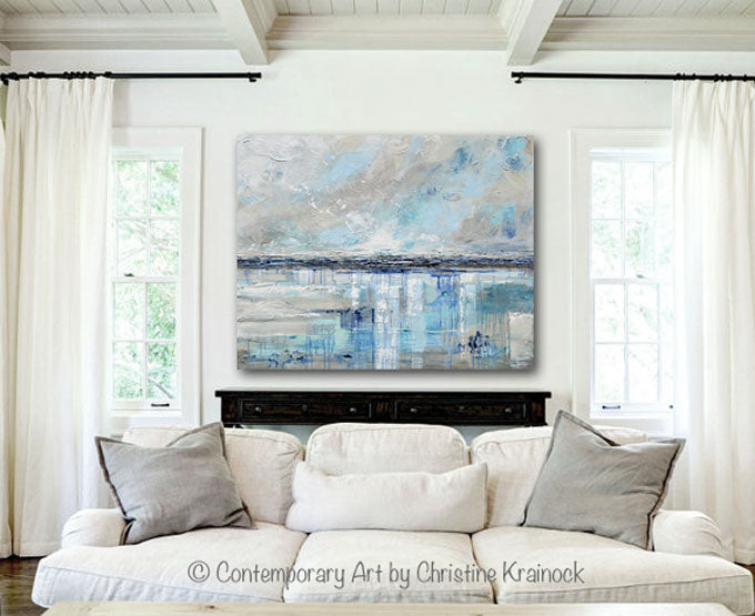 "Coastal Solitude" GICLEE PRINT Art Abstract Painting Beige Grey Light Blue Navy Beach Coastal Wall Art Home Decor