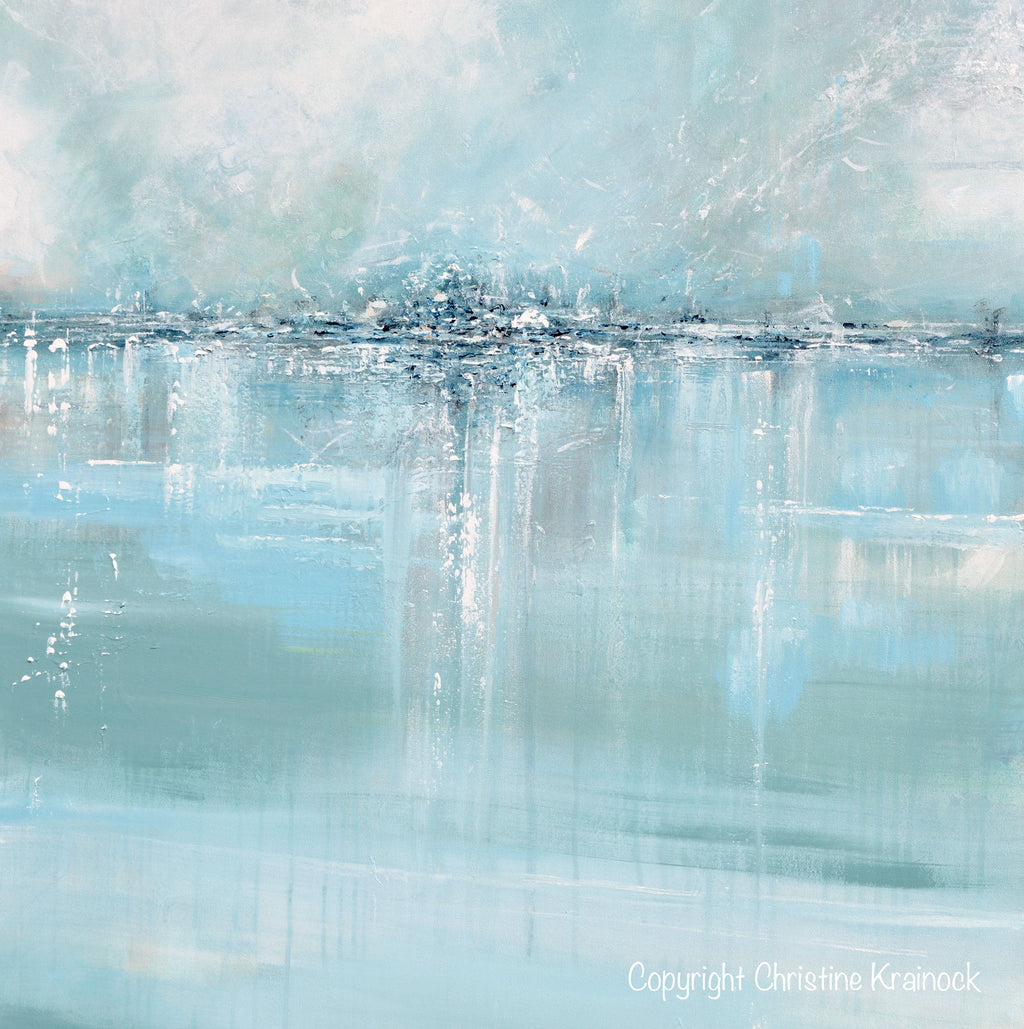 "Sea Glass" GICLÉE PRINT Art Abstract Painting Blue Sea Foam Green Grey White Canvas Coastal Wall Art