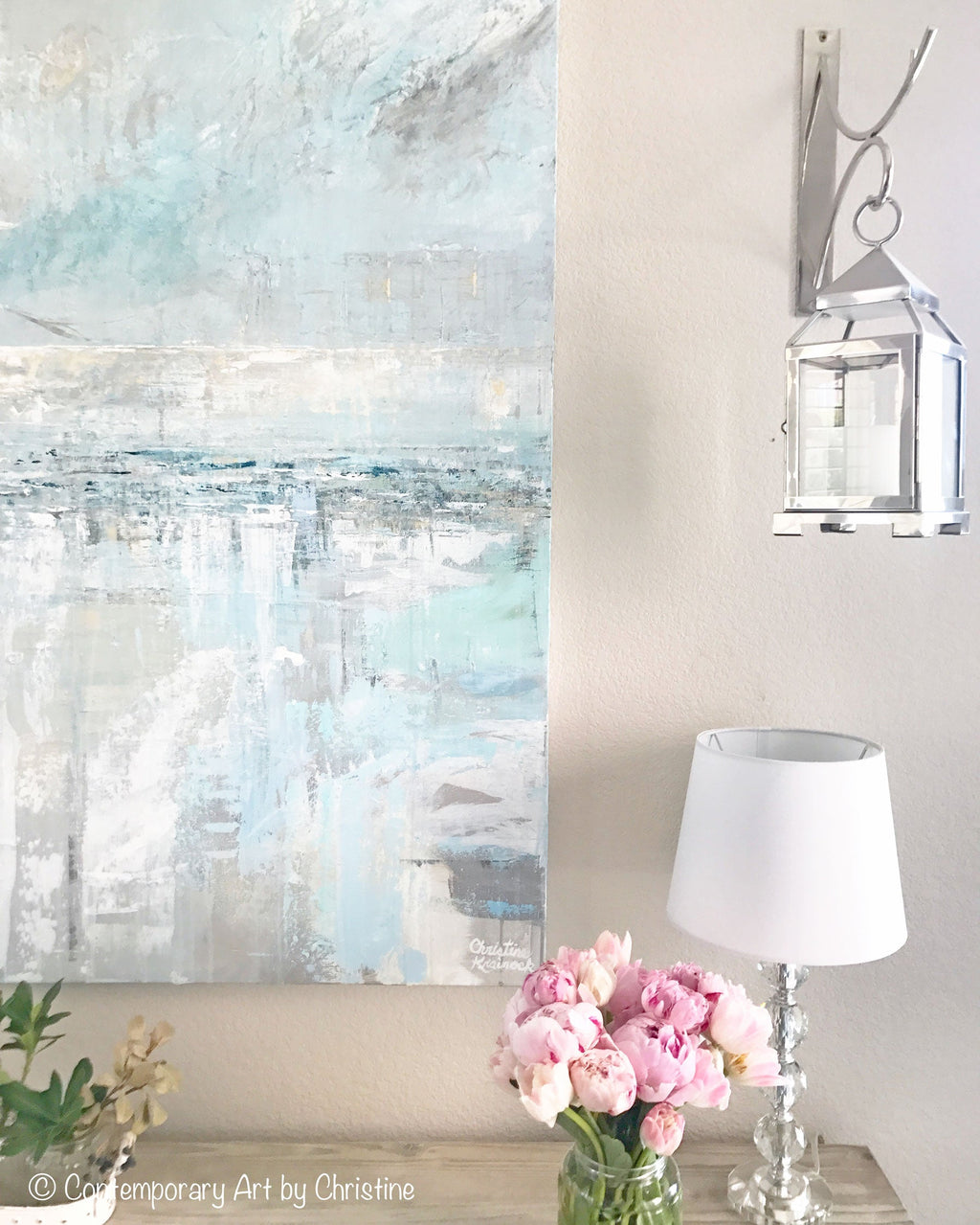 "Sea Breeze" Giclee Print Light Blue Coastal Abstract Painting Canvas Print Home Decor Wall Art