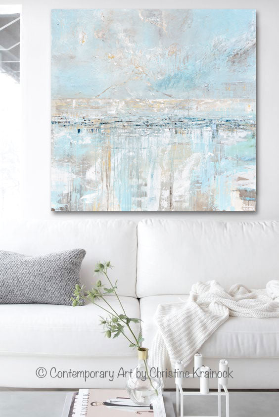 "Sea Breeze" Giclee Print Light Blue Coastal Abstract Painting Canvas Print Home Decor Wall Art
