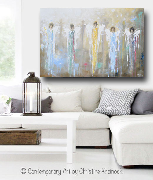 GICLEE PRINT Art Abstract Guardian Angels Painting Angel Wall Art~ Joyful Heart Foundation Charity
