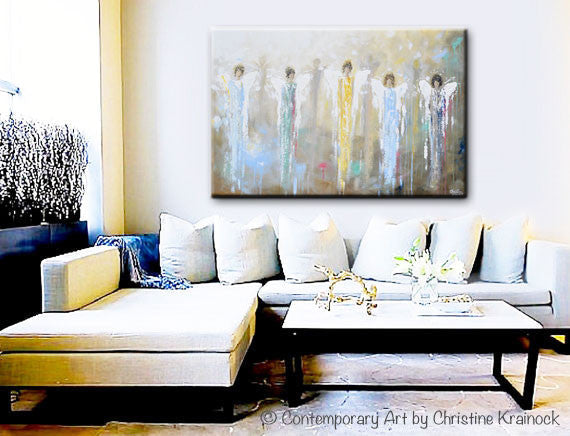 GICLEE PRINT Art Abstract Guardian Angels Painting Angel Wall Art~ Joyful Heart Foundation Charity