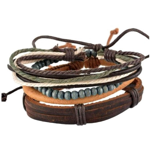 4-Piece Boho Hippie Bracelet Set Brown