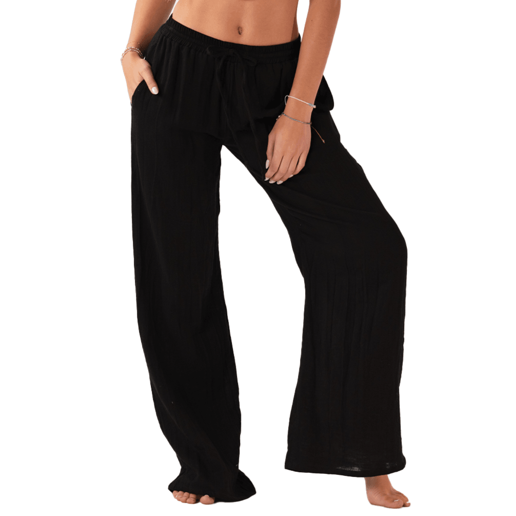 Black Cotton Cabana Pants Regular