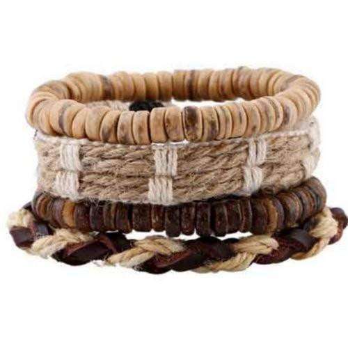 Boho Treasure Coconut Shell, Hemp And Leather Bracelet Set Brown