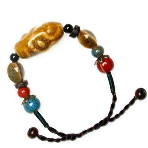 Yellow Ceramic And Hemp Cord Adjustable Bracelet