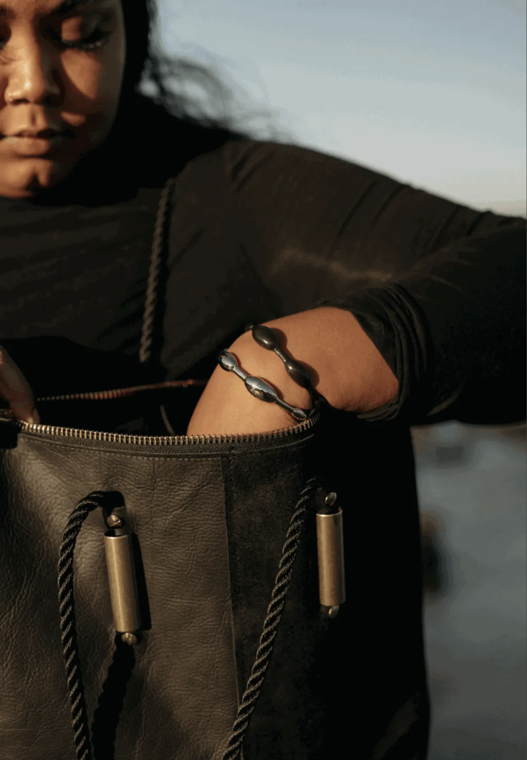 Zip Tote // in Black Leather